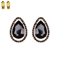 BLACK SOPHISTICATED CLIP EARRINGS W/ TEARDROP GEM STONE