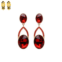 Dangly Oval Gem Clip Earrings Ecq33Grd