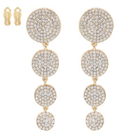 4-TIER CRYSTAL PAVE DISC CLIP-ON DROP EARRINGS