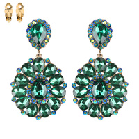 Dangly Teardrop Gem Cluster Metal Clip Earrings