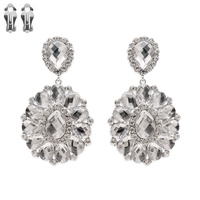 Dangly Teardrop Gem Cluster Metal Clip Earrings