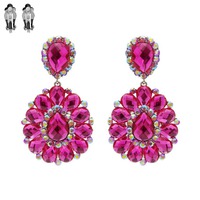 Dangly Teardrop Gem Cluster Metal Clip Earrings