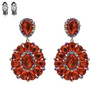 Dangly Teardrop Gem Cluster Metal Clip Earrings