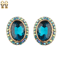 Oval Gem With Stone Edge Metal Clip Earrings Ecq41Gbz