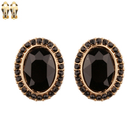 Oval Gem With Stone Edge Metal Clip Earrings Ecq41Gjt