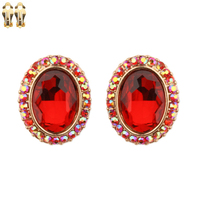 Oval Gem With Stone Edge Metal Clip Earrings Ecq41Grd