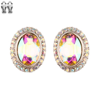 Oval Gem With Stone Edge Metal Clip Earrings Ecq41Rab