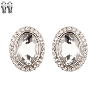 Oval Gem With Stone Edge Metal Clip Earrings Ecq41Rcl