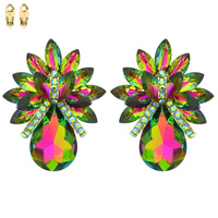 Teardrop Gem Cluster Clip Earrings