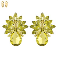 Teardrop Gem Cluster Clip Earrings
