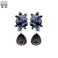 Dangly Teardrop Gem With Stone Cluster Metal Clip Earrings