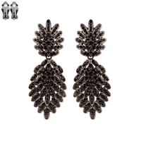 Dangly Stone Leaf Cluster Metal Clip Earrings