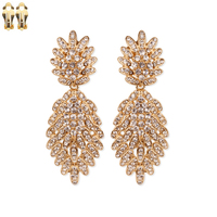 Dangly Stone Leaf Cluster Metal Clip Earrings