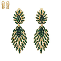 Dangly Stone Leaf Cluster Metal Clip Earrings