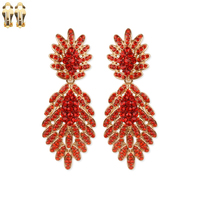 Dangly Stone Leaf Cluster Metal Clip Earrings