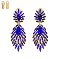 Dangly Stone Leaf Cluster Metal Clip Earrings