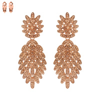 Dangly Stone Leaf Cluster Metal Clip Earrings