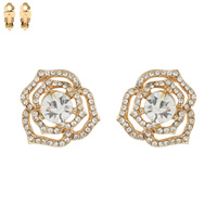 FLORAL CRYSTAL RHINESTONE CLIP-ON EARRINGS