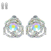 FLORAL CRYSTAL RHINESTONE CLIP-ON EARRINGS