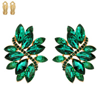 Marquise Gem Leaf Cluster Metal Clip Earrings