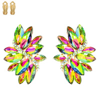 Marquise Gem Leaf Cluster Metal Clip Earrings
