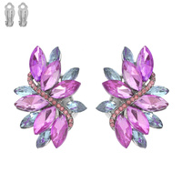 Marquise Gem Leaf Cluster Metal Clip Earrings