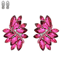 Marquise Gem Leaf Cluster Metal Clip Earrings