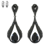 Dangly Teardrop Gem Metal Clip EARRINGS