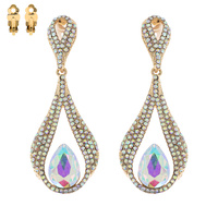 Dangly Teardrop Gem Metal Clip EARRINGS