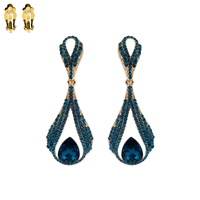 Dangly Teardrop Gem Metal Clip EARRINGS