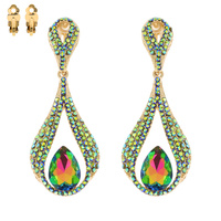 Dangly Teardrop Gem Metal Clip EARRINGS