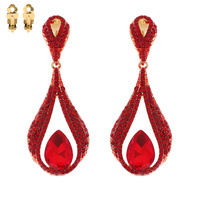 Dangly Teardrop Gem Metal Clip EARRINGS