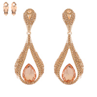 Dangly Teardrop Gem Metal Clip EARRINGS