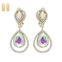 Dangly Teardrop Gem Metal Clip EARRINGS