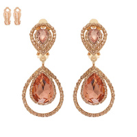 Dangly Teardrop Gem Metal Clip EARRINGS