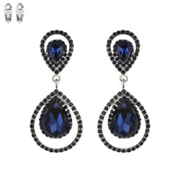 NAVY Dangly Teardrop Gem Metal Clip EARRINGS