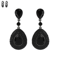 Dangly Teardrop Gem Metal Clip Earrings