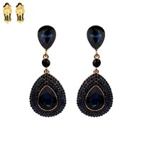 Dangly Teardrop Gem Metal Clip Earrings