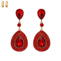 Dangly Teardrop Gem Metal Clip EARRINGS