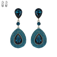 Dangly Teardrop Gem Metal Clip Earrings Ecq56Rbz