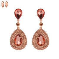 Dangly Teardrop Gem Metal Clip Earrings Ecq56Rbz