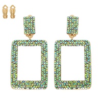 OPEN RECTANGLE CRYSTAL RHINESTONE CLIP-ON EARRINGS