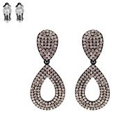 Dangly Stone Encrusted Teardrop Metal Clip EARRINGS