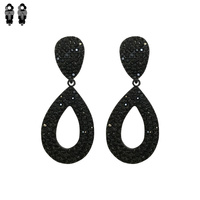 Dangly Stone Encrusted Teardrop Metal Clip EARRINGS