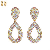Dangly Stone Encrusted Teardrop Metal Clip EARRINGS