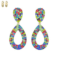 Dangly Stone Encrusted Teardrop Metal Clip EARRINGS