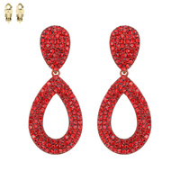 Dangly Stone Encrusted Teardrop Metal Clip EARRINGS