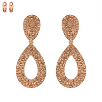 Dangly Stone Encrusted Teardrop Metal Clip EARRINGS