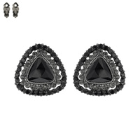 Triangle Gem With Stones Metal Clip Earrings