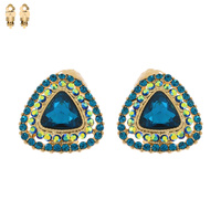 Triangle Gem With Stones Metal Clip Earrings